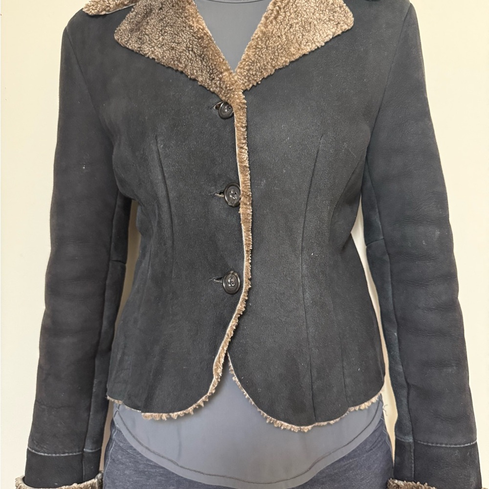 Banana Republic Black and gray Shearling Jacket Medium light and warm